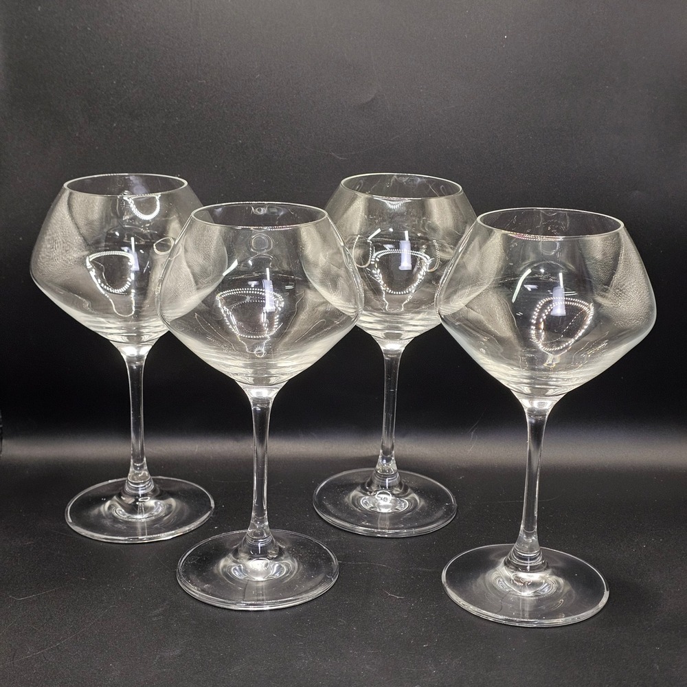 Set of 4 Vintage Clear Balloon Bowl Stemmed Wine Cocktail Glasses Barware